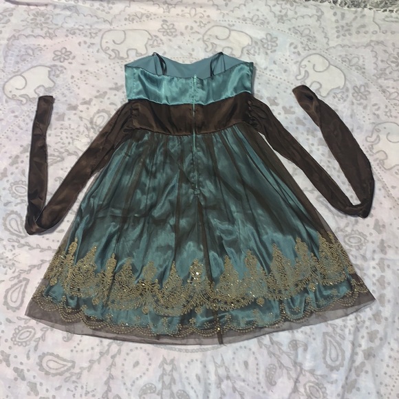 Blondie Nites Green and Brown Dress Henna Design Tulle Prom Formal Dress Size 3 - Picture 7 of 8